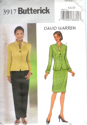 B3917 Butterick Pattern DAVID WARREN Jacket, Skirt, Pants Misses/Miss Petite Size 12, 14,16