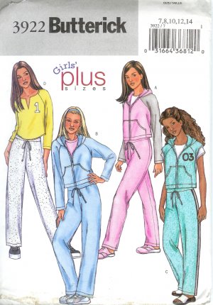 B3922 Butterick  Pattern Jacket, Vest, Top, Pants PLUS Girls Size 7-14