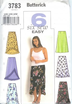 B3783 Butterick Pattern 6 EASY SEW Skirt Misses Size 22W,24W,26W
