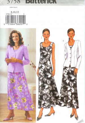 B3758 Butterick Pattern EASY Jacket, Dress Misses/Miss Petite Size 14, 16, 18
