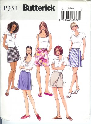 BP351 Butterick Pattern EASY PETITE Skirts and Skorts Misses Size 6,8,10