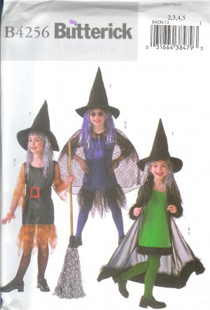 B4256 Butterick Pattern EASY Witch Costume Childs/Girls Size 2, 3, 4, 5
