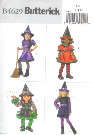 B4629 Butterick Pattern EASY Witch Costumes Todd/Child Size CF 4-5-6