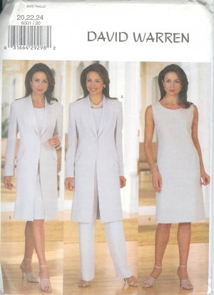 B6001 Butterick Pattern DAVID WARREN Jacket, Dress,Top, Pants  Misses/Miss Petite Size 8,10,12