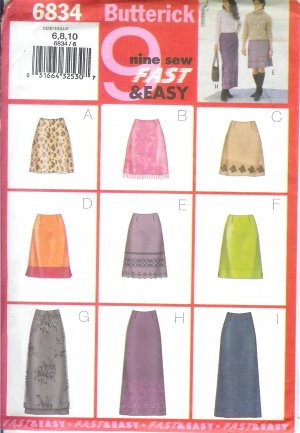B6834 Butterick Pattern 9 FAST & EASY Skirt  Misses/Miss Petite Size 12, 14, 16