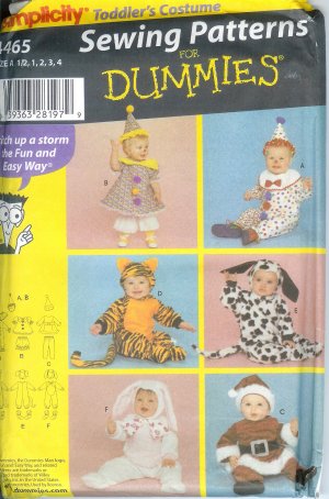 S4465 Simplicity Pattern FOR DUMMIES Toddlers Size A 1/2, 1, 2, 3, 4