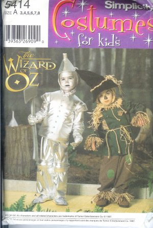 S5414 Simplicity Pattern WIZARD of OZ Costumes for Kids Child Size A 3-8