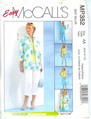 MP352 McCalls EASY Shirt-Jacket, Top, Skirt, & Pants Misses/Miss Petite Size 6 - 12