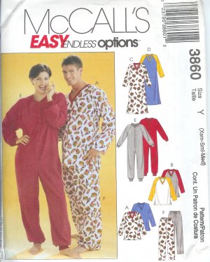 M3860 McCalls Pattern ENDLESS OPTIONS Tops,Nightshirts,Jumpsuit,Pants Miss/Mens/Teen Boys Size L-XL