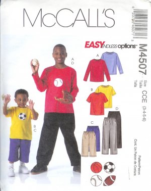 M4507 McCalls EASY ENDLESS OPTIONS Tops with appliques, Shorts, Pants Child/Boys Size 3-4-5-6