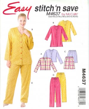M4637 McCalls Pattern  STITCH N SAVE Tops, Shorts, Pants Misses Size B  L, XL