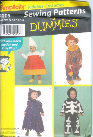 S4005 Simplicity Pattern (FOR DUMMIES) Costume Toddler Size A  1/2, 1, 2, 3, 4