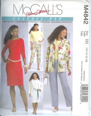 M4842 McCalls Pattern PALMER PLETSCH  Jacket, Top, Dress, Pants  Misses Size DD 12-14-16-18