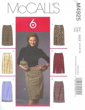 M4925 McCalls Pattern  "6 GREAT LOOKS" Skirts Misses/Miss Petite  Size AAX 4-6-8-10