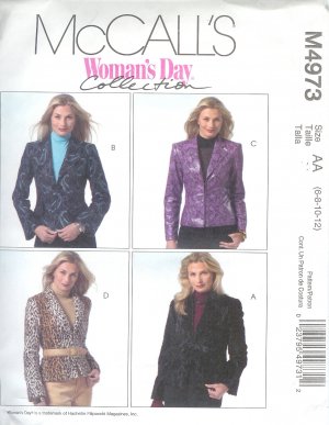 M4973 McCalls Pattern  WOMANS DAY Lined Jackets Misses/Miss Petite Size BB 8-10-12-14
