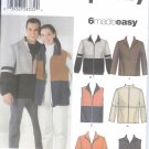 S4830 Simplicity Pattern 6 MADE EASY Jacket or Vest or Top Misses/Mens/Teens Size A  XS, S, M, L, XL