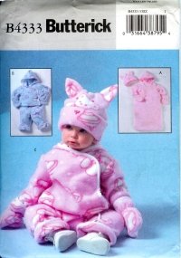 B4333 Butterick Pattern EASY Bunting, Jacket, Pants, Jumpsuit, Hat, & Mittens Infant OSZ