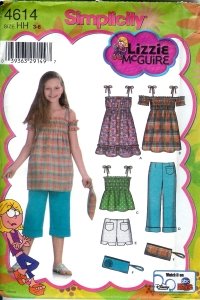S4614 Simplicity LIZ McGUIRE Crop Pants,Shorts,Dress,Mini-Dress or Tunic, Top,Purse Child/Girl 3 - 6