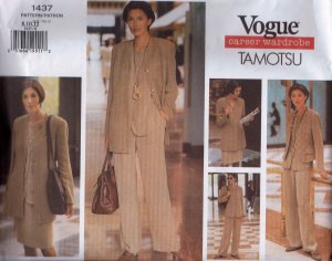 V1437 Vogue Pattern Career Wardrobe by Tamotsu Jacket, Vest, Top, Skirt, Pants Miss Size 20, 22, 24