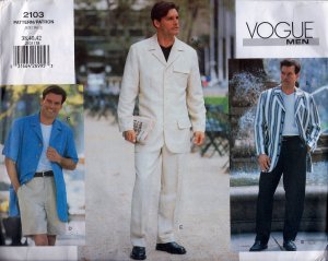V2103 Vogue Pattern *Mens* Jacket, Shorts, Pants Mens Size 32, 34, 36