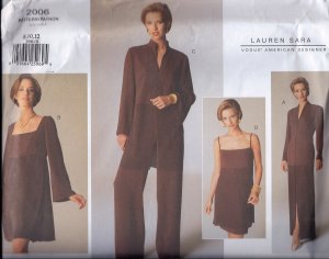 V2006 Vogue Pattern LAUREN SARA Dress, Tunic, Skirt, Pants Miss Petite Size 8, 10, 12
