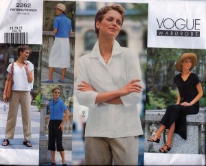 V2262 Vogue WARDROBE Pattern Jacket, Dress, Top, Skirt, Pants Miss Petite 6,8,10