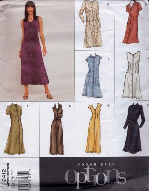V2412 Vogue EASY OPTIONS Pattern Dress Miss Petite Size 20, 22, 24