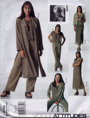 V2148 Vogue Pattern ADRI  Jacket, Duster, Dress, Top, Slip and Pants  Miss Petite Size 6,8,10