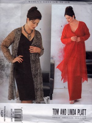 V2171 Vogue Pattern TOM and LINDA PLATT  Women Petite Size 14W, 16W, 18W