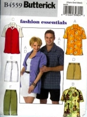 B4559 Butterick Pattern FASHION ESENTIALS Shirt and Short Miss/Men/Teen Boy Size XS-S-M