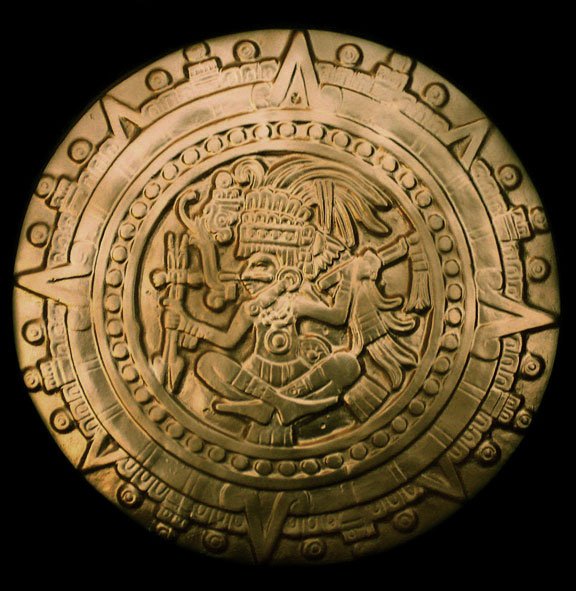 Mayan Calender plaque sculpture in gold finish