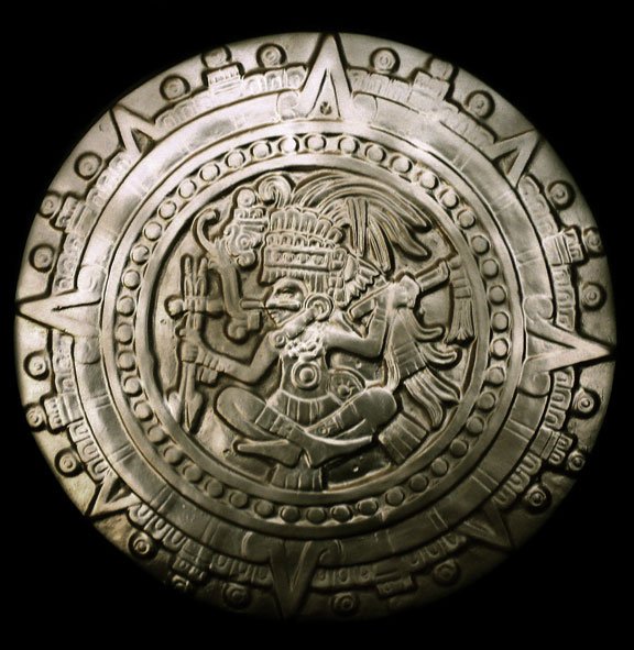 Mayan Calender plaque sculpture in silver finish