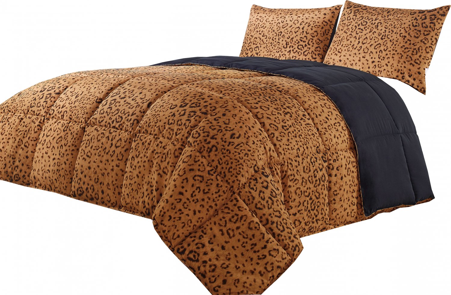 King Size 3pc Reversible Brown Black Leopard Print Comforter Set, bed cover