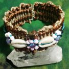 Brown and Natural Hemp Wire Seashell Bracelet