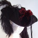 Neo Vintage18th Century Black Tricorn Plumed Hat - masquerade- The Lady Henrii
