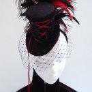Burlesque Moulin Rouge Victorian Ladies Mini corset hat Fascinator - Black Fire