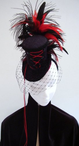 Burlesque Moulin Rouge Victorian Ladies Mini corset hat Fascinator - Black Fire