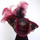 Brown and red steampunk tricorn cockade tricorn