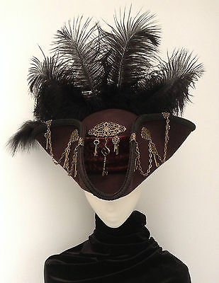Key keeper brown & brass steampunk cockade tricorn hat