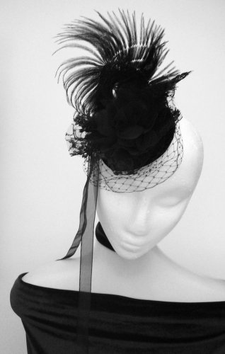 Black feather fascinator Gothic burlesque