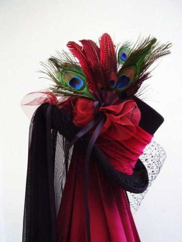 Lady Philamae's wedding hat steampunk black & red velvet riding hat