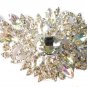 Paisley Design Clear Rhinestone Large Brooch AB Crystals 4"/3" Bridal Bling