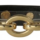 Black Leather Bracelet with Gold Plated Chain