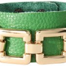 Soft Wide Leather Bracelet with Gold Plated Chain in Green!