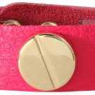 Fushia Wide Leather Bracelet with Gold Plated Circle Studs