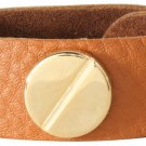 Brown Wide Leather Bracelet with Gold Plated Circle Studs