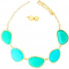 Turquoise/Gold Multi Faceted Gem Necklace Set