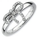 Silver Stackable ring with diamond bow ribbon