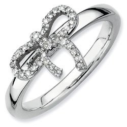 Silver Stackable ring with diamond bow ribbon