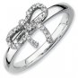 Silver Stackable ring with diamond bow ribbon